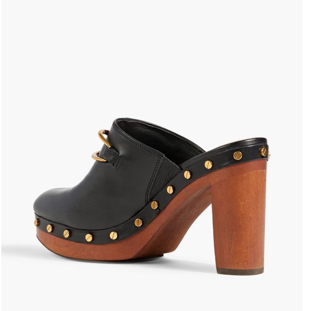 Veronica Beard Black Leather Studded Clogs - Picture 4 of 9